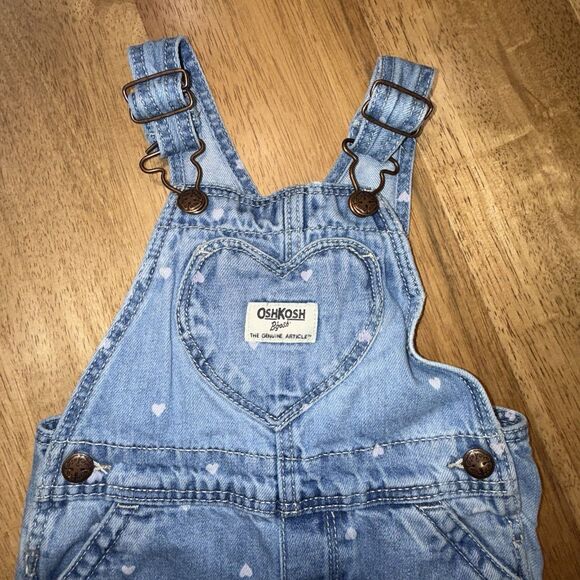OshKosh B'Gosh Toddler Girl’s Denim Overalls with Hearts Size 18 months Snaps - Picture 9 of 14